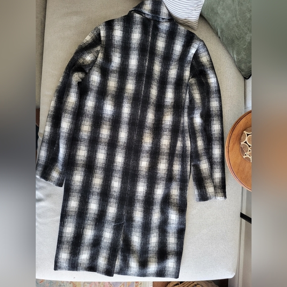 Wool Blend black/off white Plaid Coat XS - Picture 6 of 7